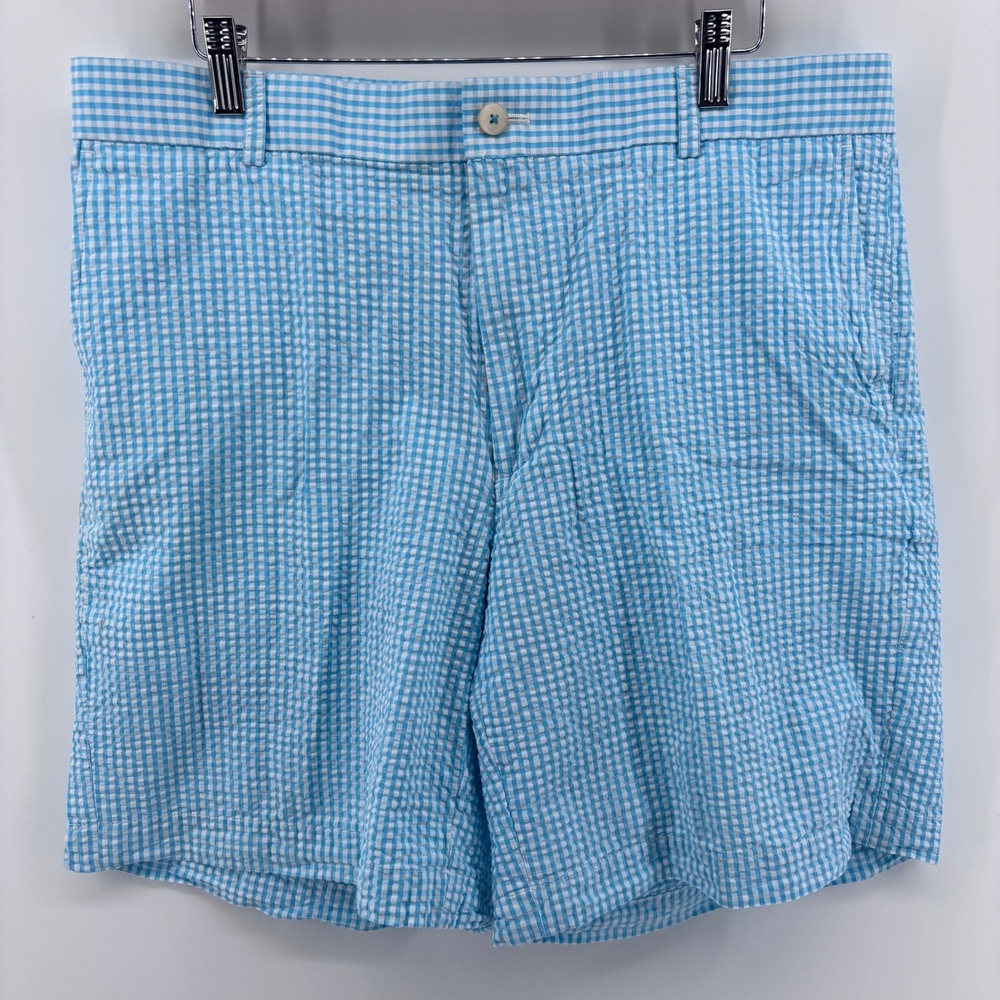 Southern Tide Seersucker Shorts Mens 36 Blue Gingham Skipjack Coastal Preppy